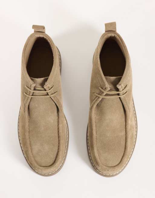ASOS DESIGN lace up apron boots with gum sole in stone suede, 2 of 4