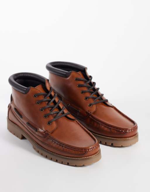ASOS DESIGN lace up apron boots with lace detailing in brown leather, 2 of 4