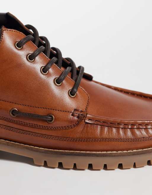 ASOS DESIGN lace up apron boots with lace detailing in brown leather, 3 of 4