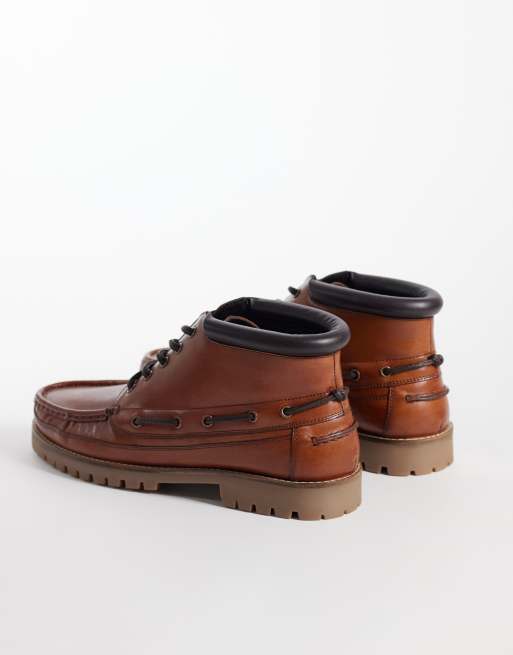ASOS DESIGN lace up apron boots with lace detailing in brown leather, 4 of 4