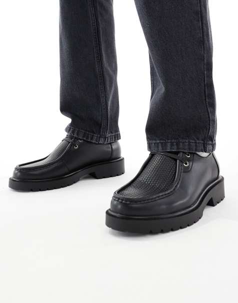ASOS DESIGN lace up apron shoes in black texture - view 1