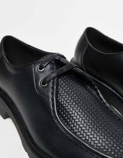 ASOS DESIGN lace up apron shoes in black texture, 2 of 3