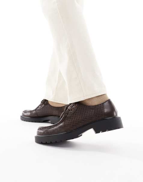 ASOS DESIGN lace up apron shoes in brown texture - view 1