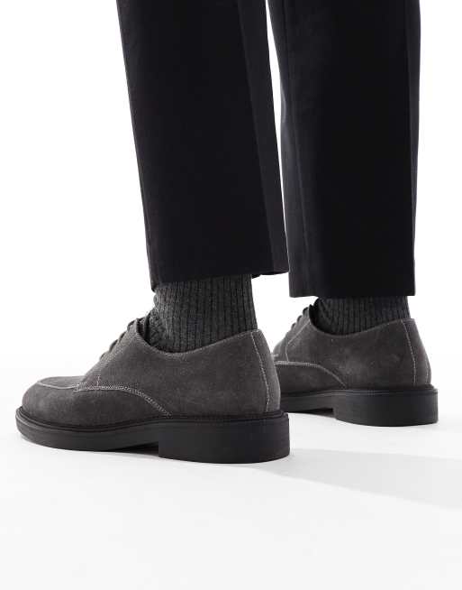 ASOS DESIGN lace up apron shoes in gray faux suede, 3 of 4