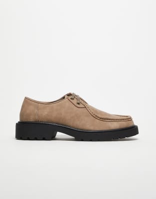 ASOS DESIGN lace up apron shoes in taupe-Neutral