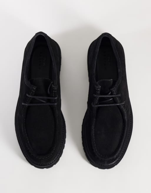 ASOS DESIGN lace up apron shoes with cleated sole in black suede, 2 of 5