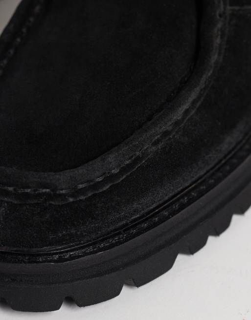 ASOS DESIGN lace up apron shoes with cleated sole in black suede, 3 of 5
