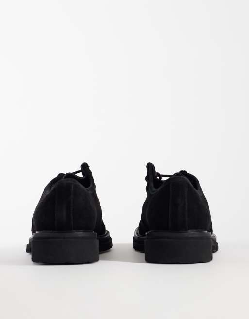 ASOS DESIGN lace up apron shoes with cleated sole in black suede, 4 of 5