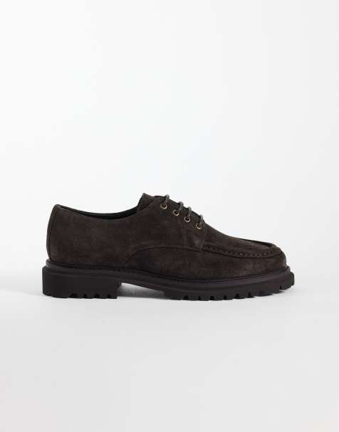 ASOS DESIGN lace up apron shoes with cleated sole in brown suede - view 1