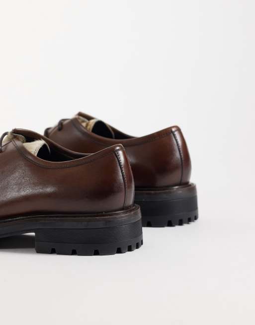 ASOS DESIGN lace up apron shoes with cleated sole in cow print and brown leather, 4 of 4
