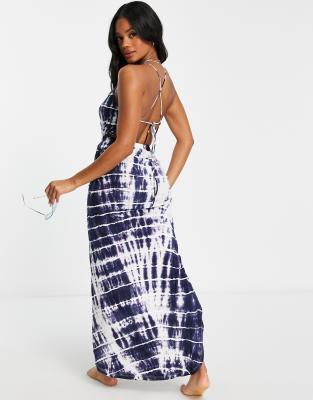 asos tie dye maxi dress ASOS DESIGN lace up back cami midaxi beach dress in tie dye