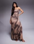 [ASOS DESIGN] ASOS DESIGN lace up back maxi dress in brown swirl print-Multi L Brown Print