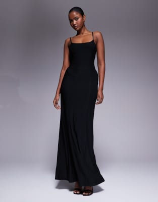 Asos Design Lace Up Back Maxi Slip Dress In Black