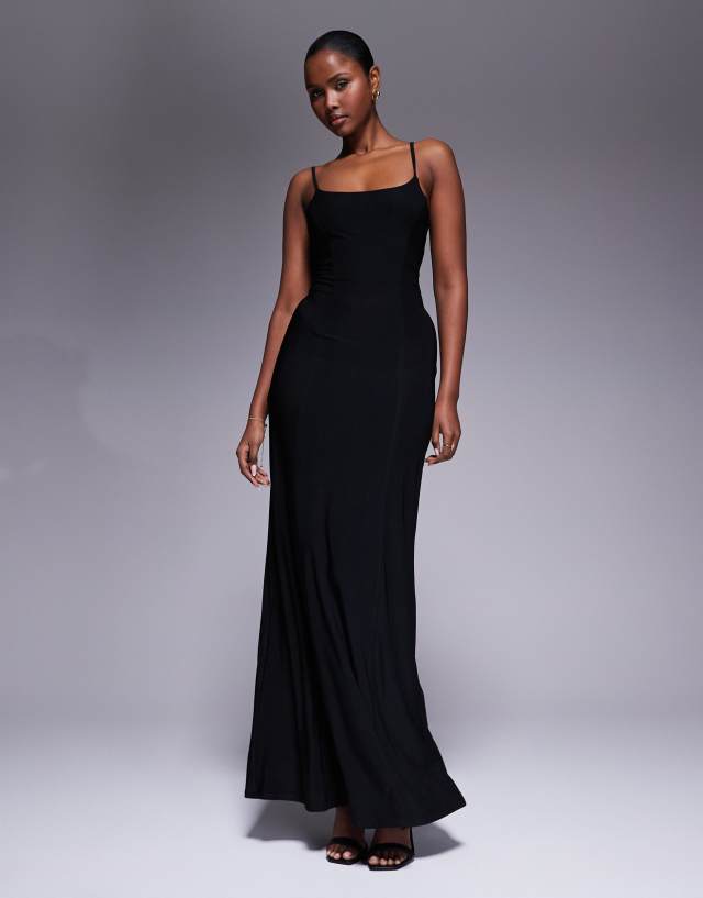 asos design lace overlay body maxi dress in black - Slip - Women - Polyester - XS up back maxi slip