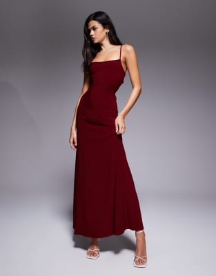 Asos Design Lace Up Back Maxi Slip Dress In Red