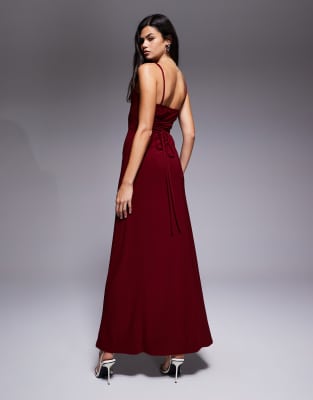 ASOS DESIGN lace up back maxi slip dress in burgundy | ASOS