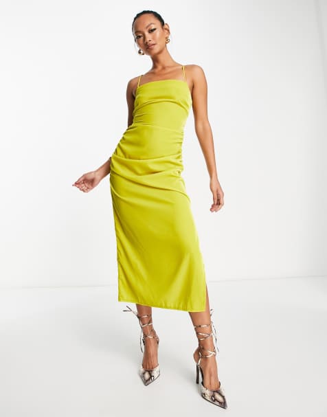 ASOS DESIGN lace up back midi dress in velvet in mustard - view 1