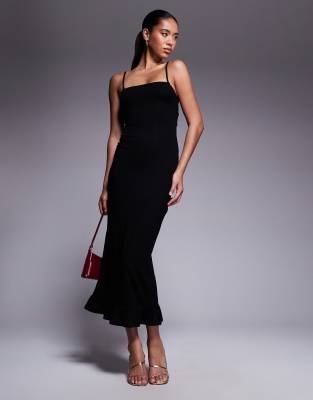 Asos Design Lace-up Back Strappy Cami Maxi Dress With Ruffle Hem In Black