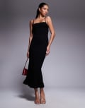 [ASOS DESIGN] ASOS DESIGN lace up back strappy cami maxi dress with ruffle hem in black 4 Black