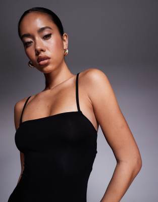 Asos Design Lace-up Back Strappy Cami Maxi Dress With Ruffle Hem In Black