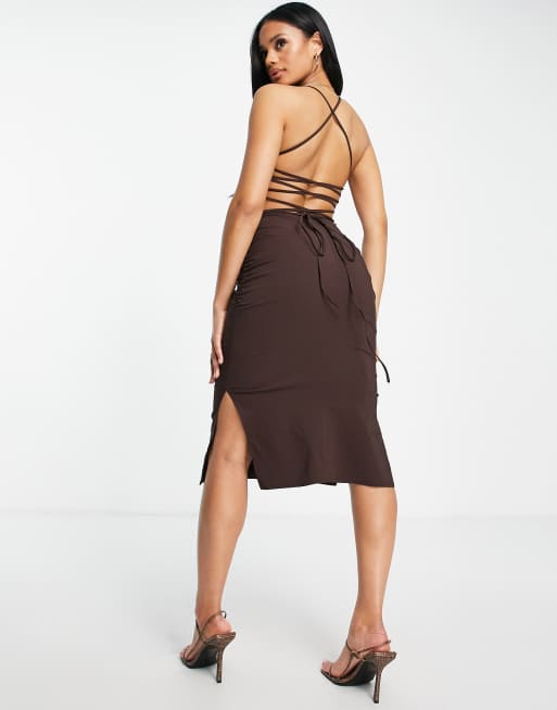 Lace up store back midi dress