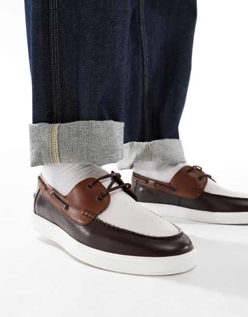 ASOS DESIGN lace up boat shoes in brown suede with tan details