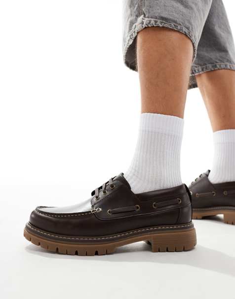ASOS DESIGN lace up boat shoes in brown - view 1