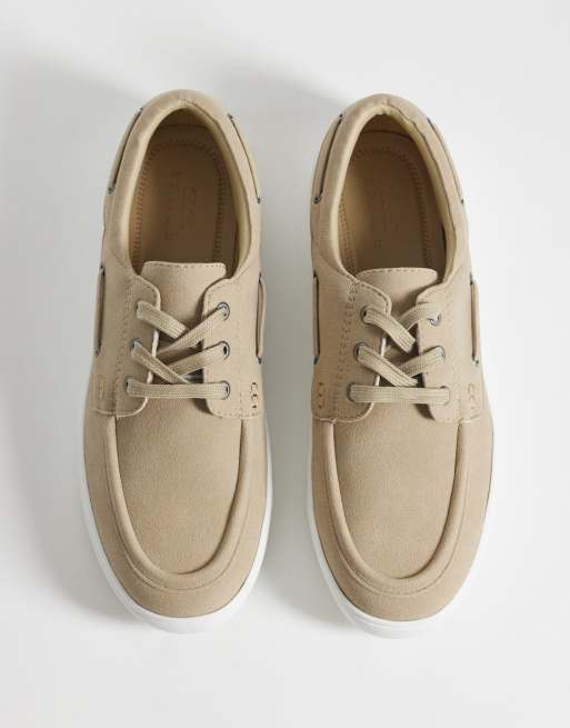ASOS DESIGN lace up boat shoes in stone with white cupsole, 2 of 4