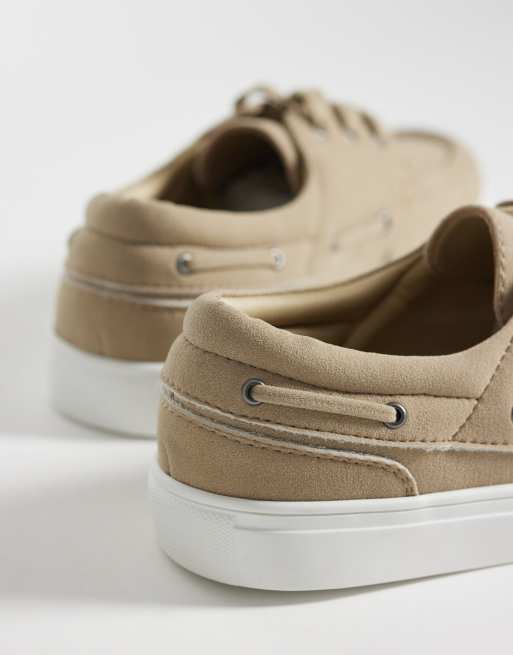 ASOS DESIGN lace up boat shoes in stone with white cupsole, 4 of 4