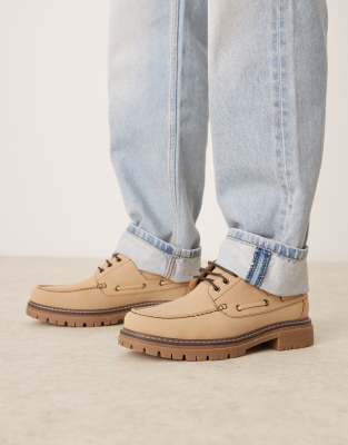 ASOS DESIGN ASOS DESIGN lace up boat shoes in stone-Neutral