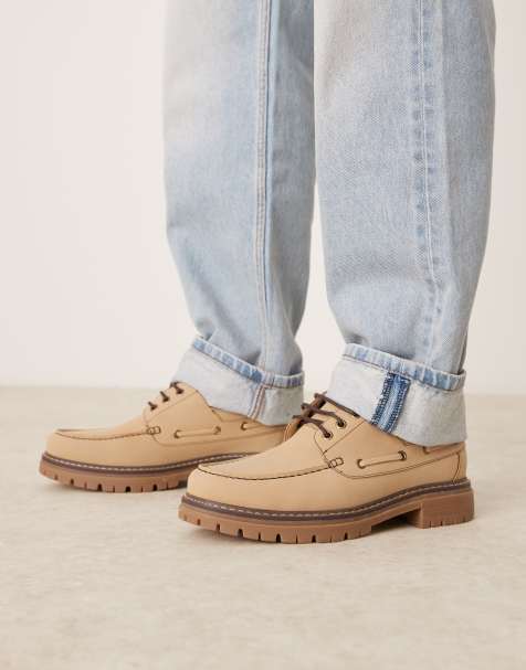 ASOS DESIGN lace up boat shoes in stone - view 1