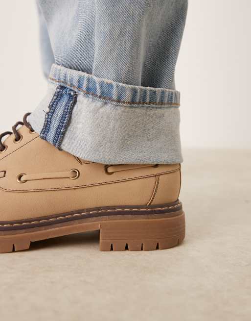 ASOS DESIGN lace up boat shoes in stone, 3 of 4