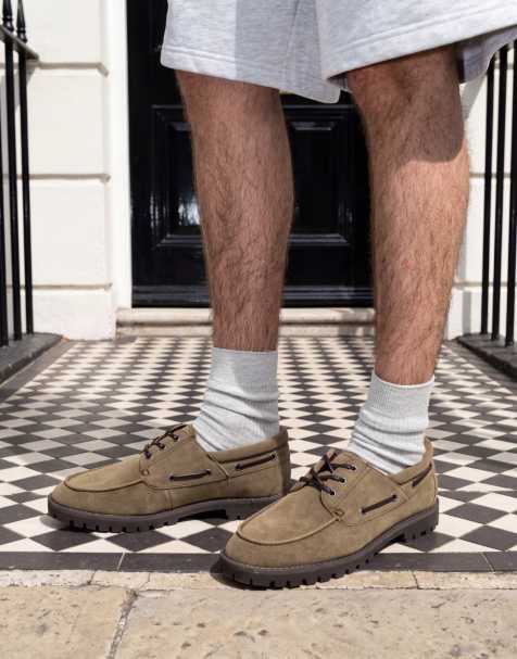 ASOS DESIGN lace up boat shoes with cleated sole in khaki - view 1