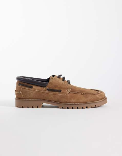 ASOS DESIGN lace up boat shoes with cleated sole in tan suede - view 1