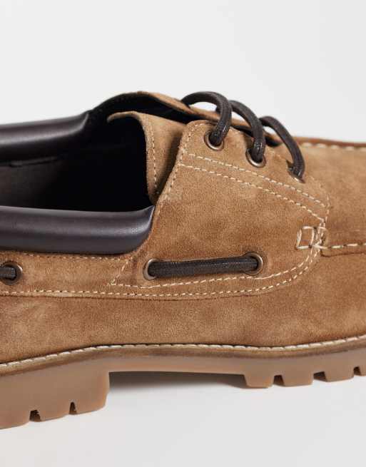 ASOS DESIGN lace up boat shoes with cleated soles in tan suede, 2 of 4