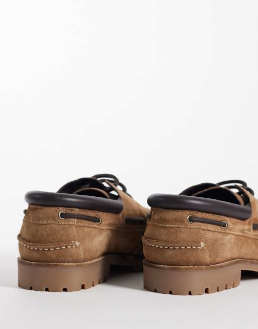 ASOS DESIGN lace up boat shoes with cleated soles in tan suede, 4 of 4