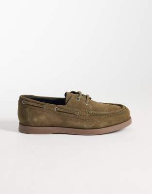 Asos Design Lace Up Boat Shoes With Gum Soles In Green