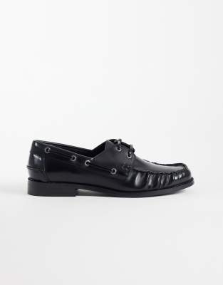Asos Design Lace-up Boat Shoes With Ruching In Black