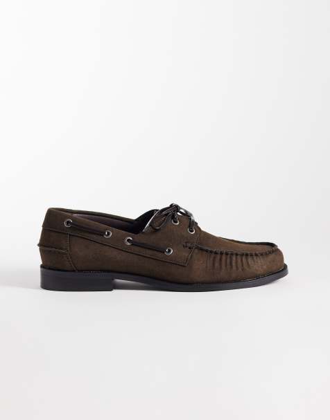 ASOS DESIGN lace up boat shoes with ruching in brown - view 1