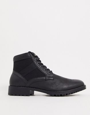 ASOS DESIGN lace up boot in black faux leather - BLACK
