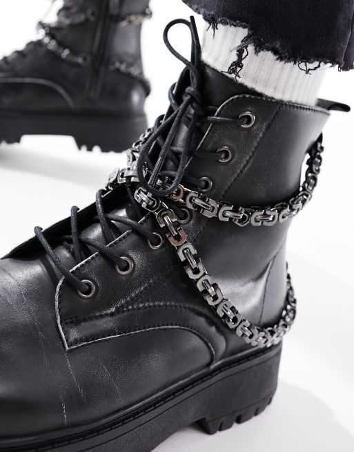 Asos design armour chain lace up boots in hot sale black