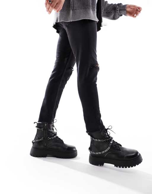 Asos design lace up boot in store black faux nubuck with chunky sole