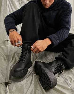 ASOS DESIGN lace up boot in black faux leather with raised chunky