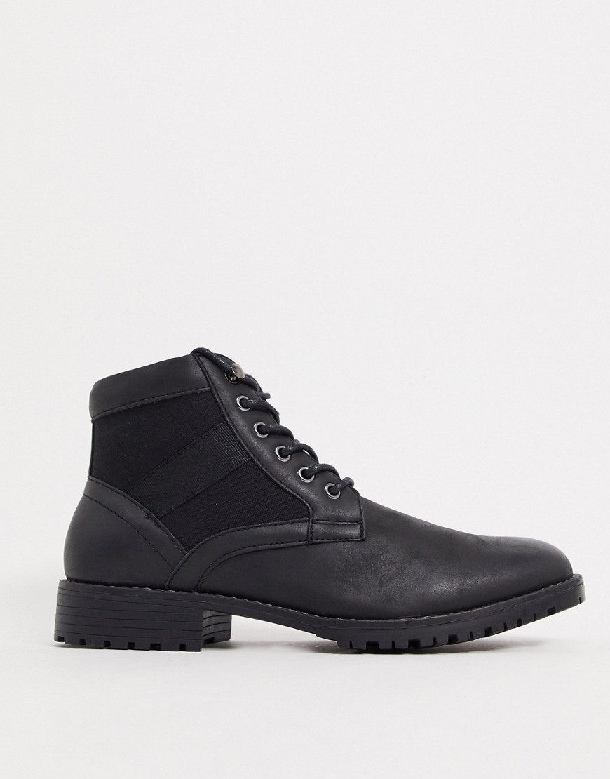 Asos Design Vegan Lace Up Boot In Black Faux Leather