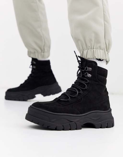 ASOS DESIGN lace up boot in black faux nubuck with chunky sole | ASOS