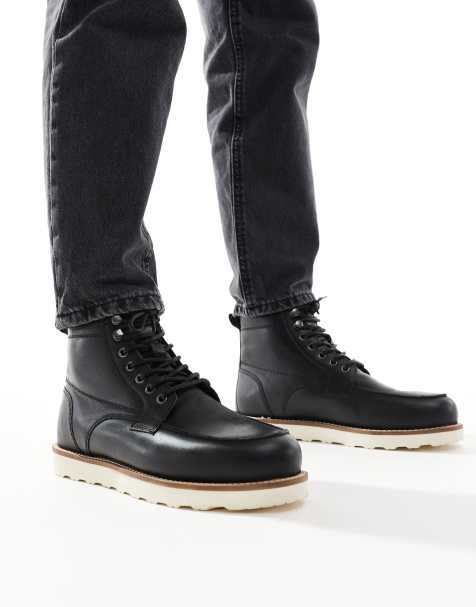 ASOS DESIGN lace up boot in black leather with contrast sole - view 1