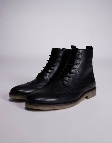 ASOS DESIGN lace up boot in black leather - view 1