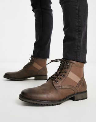 ASOS DESIGN lace up boot in brown faux leather