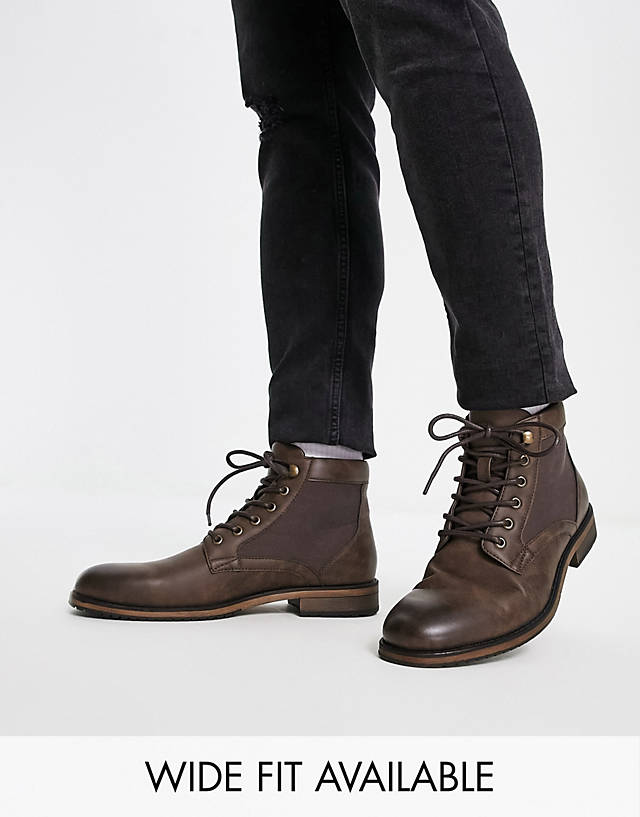 ASOS DESIGN - lace up boot in brown faux leather