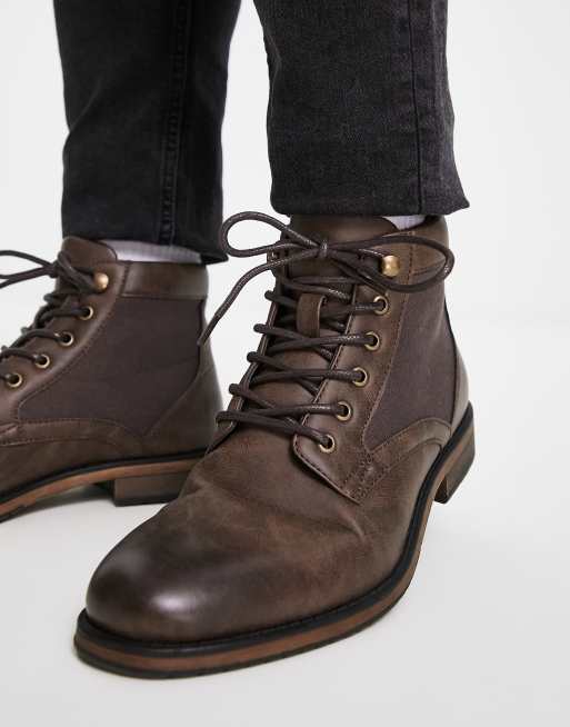 Faux leather lace up hot sale boots